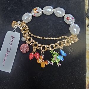 Betsey Johnson Gold-Tone Bracelet with Pearls and Colorful Enamel Charms